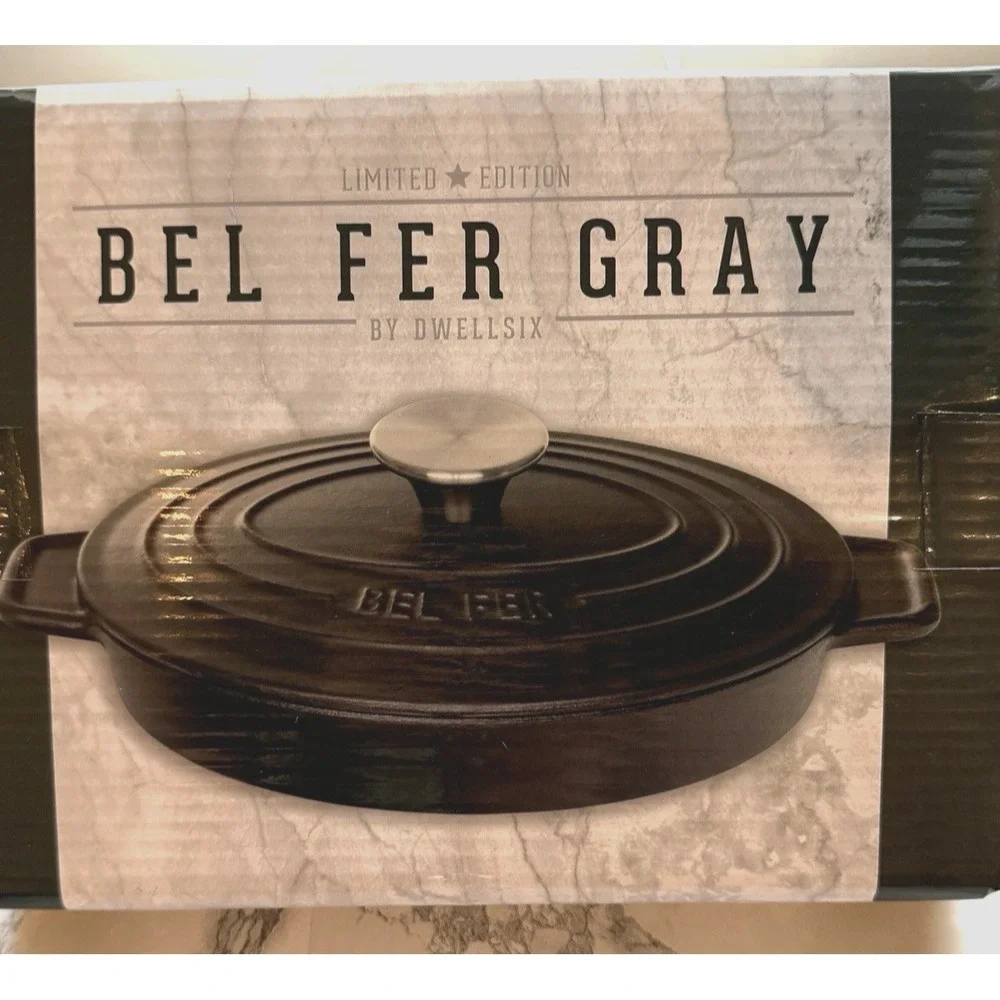 Bel Fer Au Gratin Pan 9 in Gray Dwellsix Limited Edition Enameled Cast Iron NIB